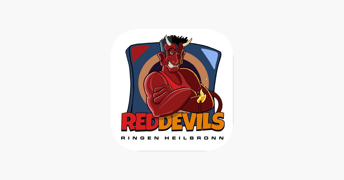 Ein auffälliges Red Devils Logo als sportliches Emblem mit kräftigem Design und dynamischer Darstellung.